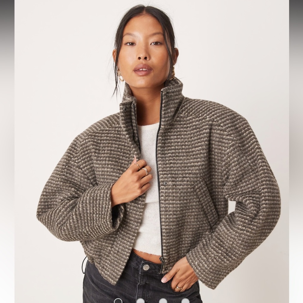 ASOS Petite Black and Brown Striped brushed Jacket